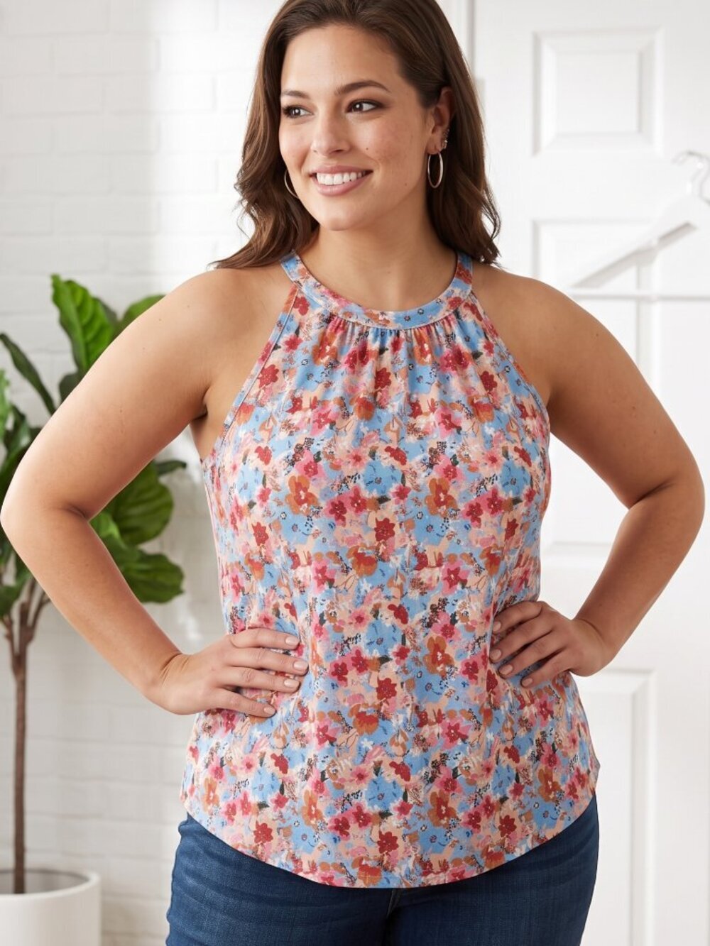 NWOT | Floral Halter High Neck Flowy Sleeveless Tank Top Summer Bloom | Large